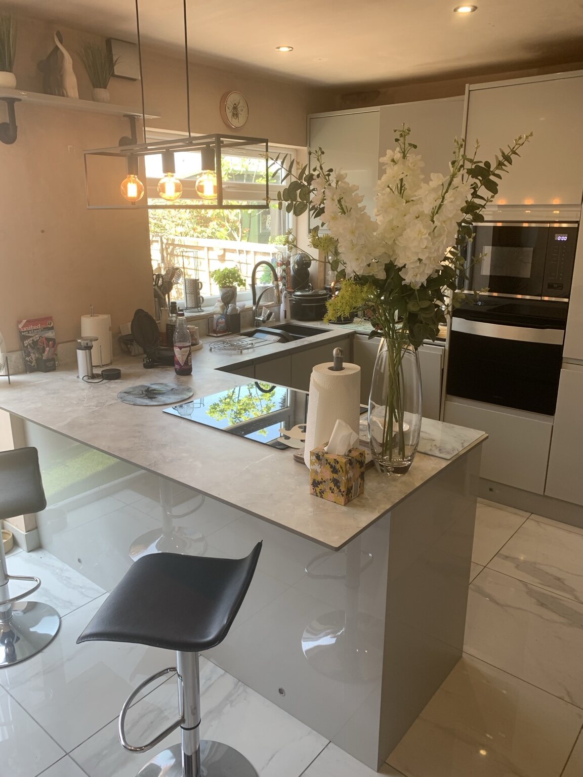 Finished kitchen refurbishment with island and fitted cabinetry